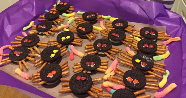 Oreo cookies, pretzels, tiny M&Ms