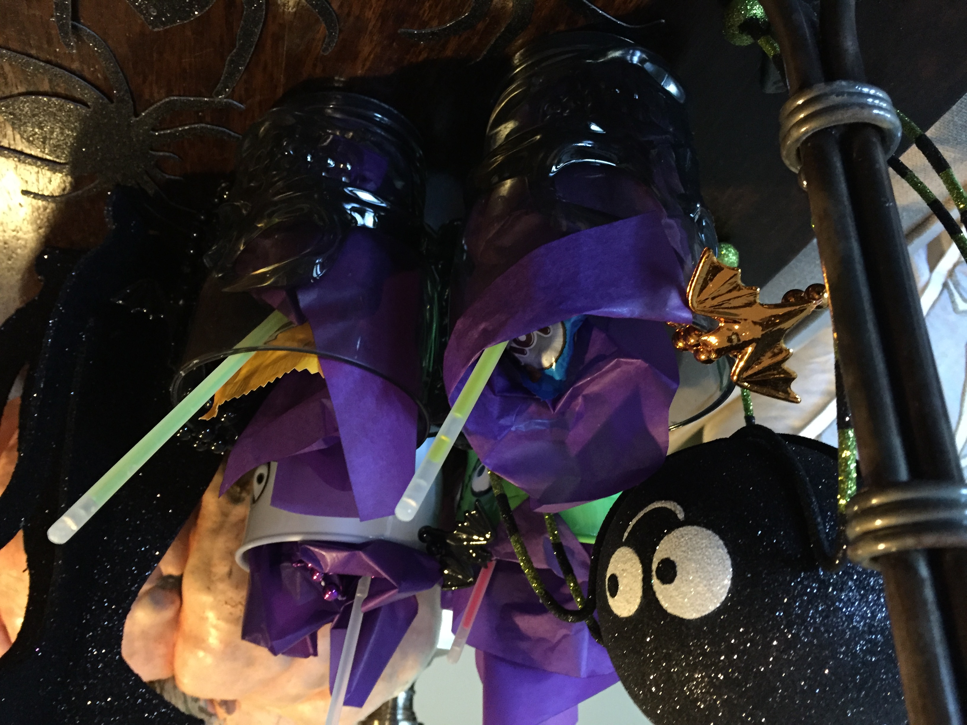 Skull Mugs full of candy for Halloween party